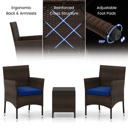3 Piece Outdoor Conversation Set, Cushioned Seat, Glass Tabletop, Navy Patio Conversation Sets at Gallery Canada
