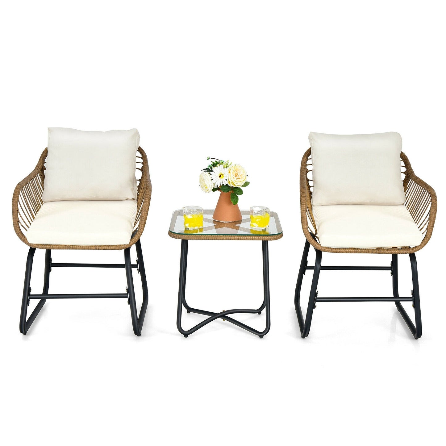 3-Piece Patio Bistro Set, 2 Rattan Chairs, Square Glass Coffee Table, White Patio Conversation Sets at Gallery Canada