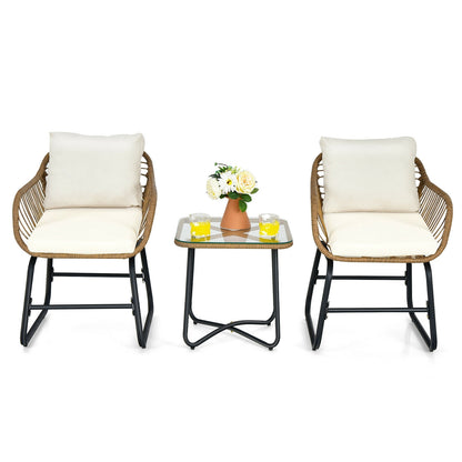 3-Piece Patio Bistro Set, 2 Rattan Chairs, Square Glass Coffee Table, White Patio Conversation Sets at Gallery Canada