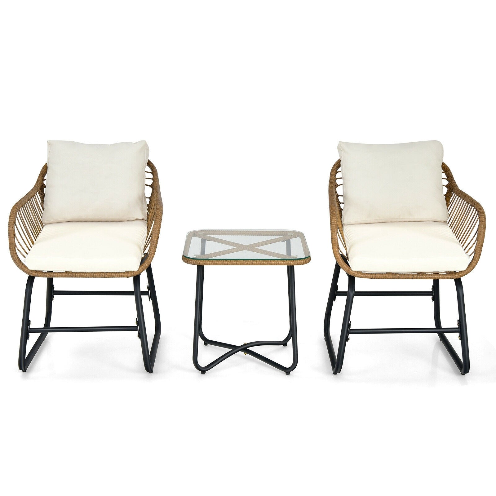 3-Piece Patio Bistro Set, 2 Rattan Chairs, Square Glass Coffee Table, White Patio Conversation Sets at Gallery Canada