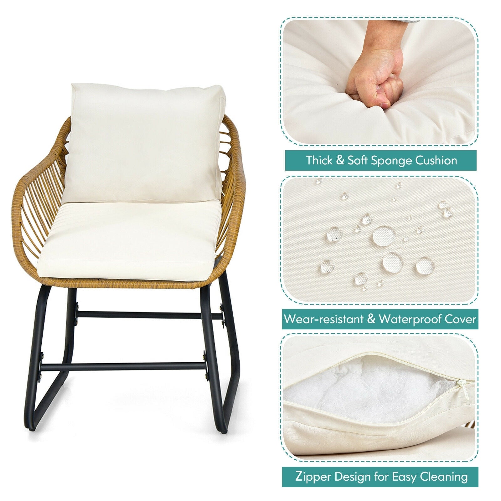 3-Piece Patio Bistro Set, 2 Rattan Chairs, Square Glass Coffee Table, White Patio Conversation Sets at Gallery Canada