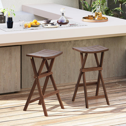 Bar Stools Set of 2, Saddle Seat, Footrest, Teak Bar Stools at Gallery Canada