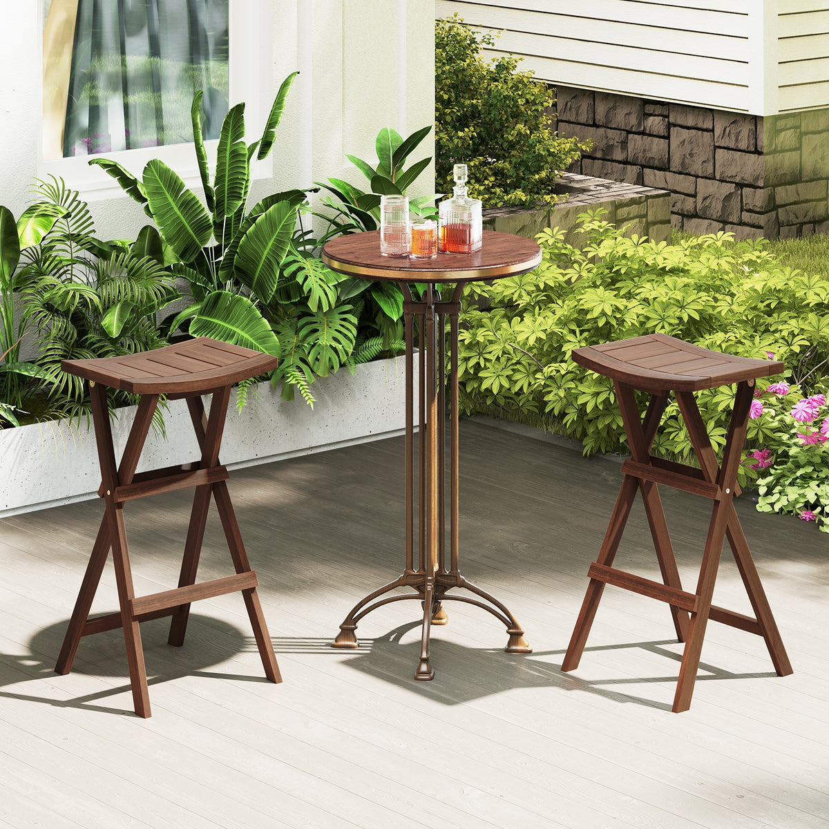 Bar Stools Set of 2, Saddle Seat, Footrest, Teak Bar Stools at Gallery Canada