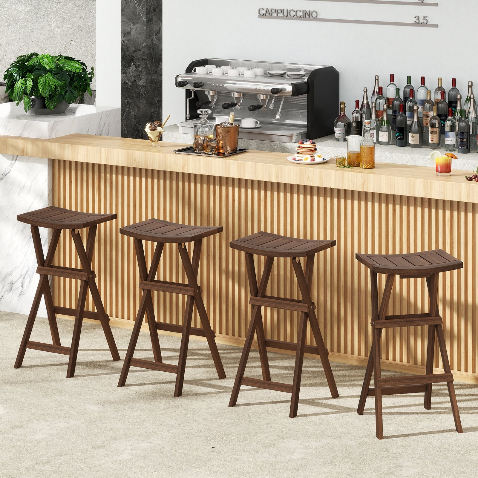 Bar Stools Set of 2, Saddle Seat, Footrest, Teak Bar Stools at Gallery Canada