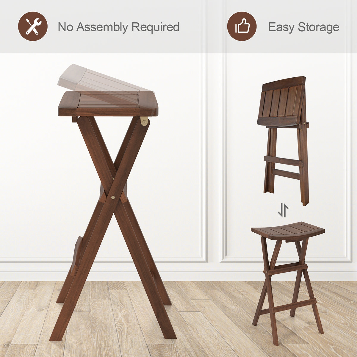 Bar Stools Set of 2, Saddle Seat, Footrest, Teak Bar Stools at Gallery Canada