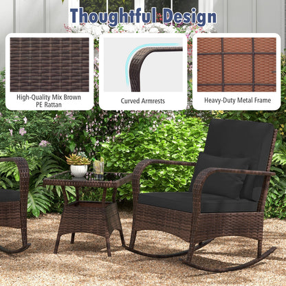 3-Piece Outdoor Rocking Set, Tempered Glass Coffee Table, Black Patio Conversation Sets at Gallery Canada