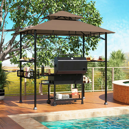 8 x 5 Feet Outdoor Grill Gazebo, 2 Side Shelves, 10 Hooks, Brown Gazebos at Gallery Canada