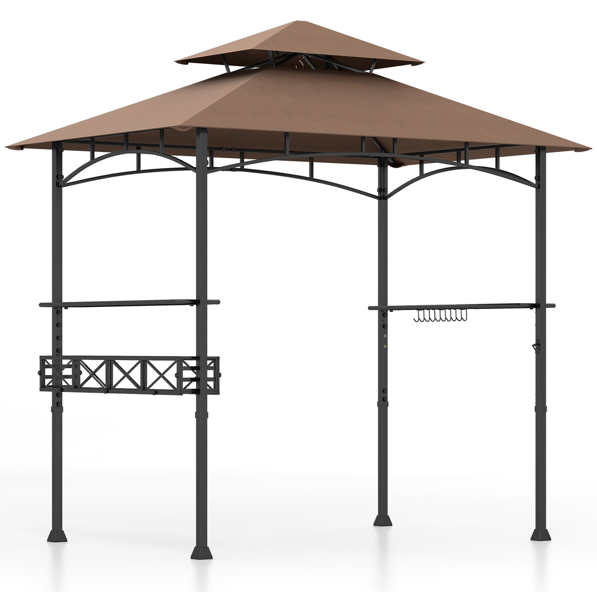 8 x 5 Feet Outdoor Grill Gazebo, 2 Side Shelves, 10 Hooks, Brown Gazebos at Gallery Canada