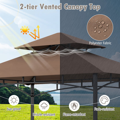 8 x 5 Feet Outdoor Grill Gazebo, 2 Side Shelves, 10 Hooks, Brown Gazebos at Gallery Canada