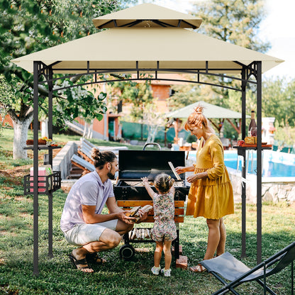 8 x 5 Feet Outdoor Grill Gazebo, 2 Side Shelves, 10 Hooks, Beige Gazebos at Gallery Canada