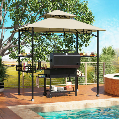 8 x 5 Feet Outdoor Grill Gazebo, 2 Side Shelves, 10 Hooks, Beige Gazebos at Gallery Canada