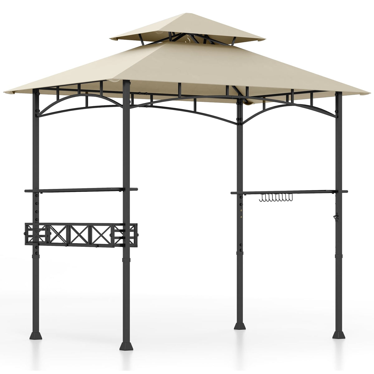 8 x 5 Feet Outdoor Grill Gazebo, 2 Side Shelves, 10 Hooks, Beige Gazebos at Gallery Canada