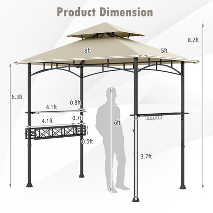 8 x 5 Feet Outdoor Grill Gazebo, 2 Side Shelves, 10 Hooks, Beige Gazebos at Gallery Canada
