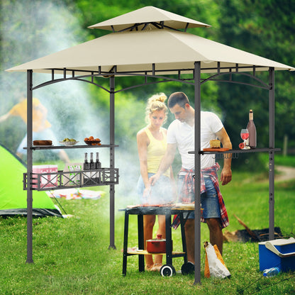 8 x 5 Feet Outdoor Grill Gazebo, 2 Side Shelves, 10 Hooks, Beige Gazebos at Gallery Canada