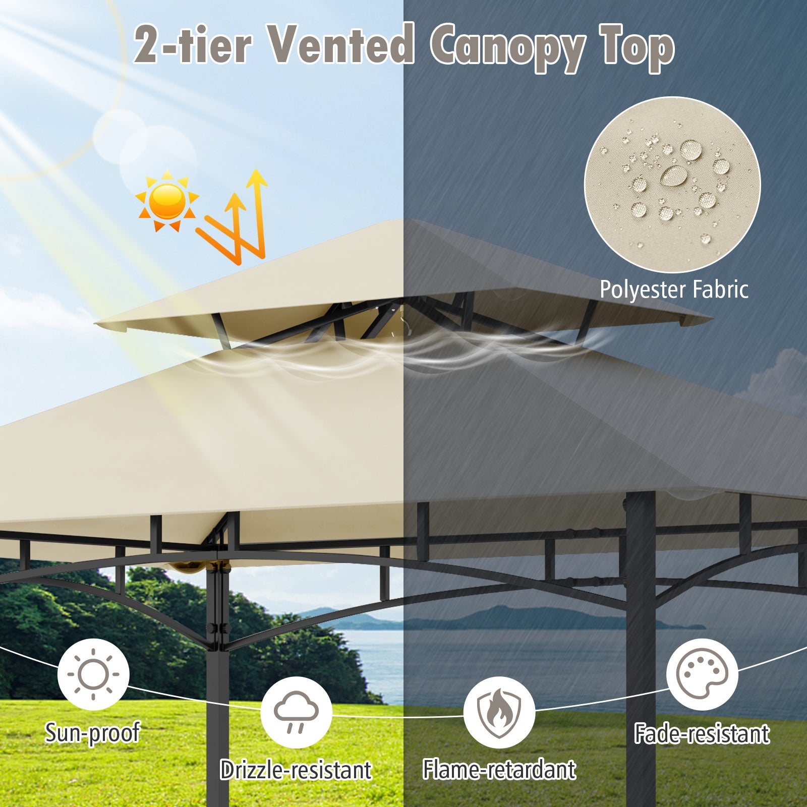 8 x 5 Feet Outdoor Grill Gazebo, 2 Side Shelves, 10 Hooks, Beige Gazebos at Gallery Canada