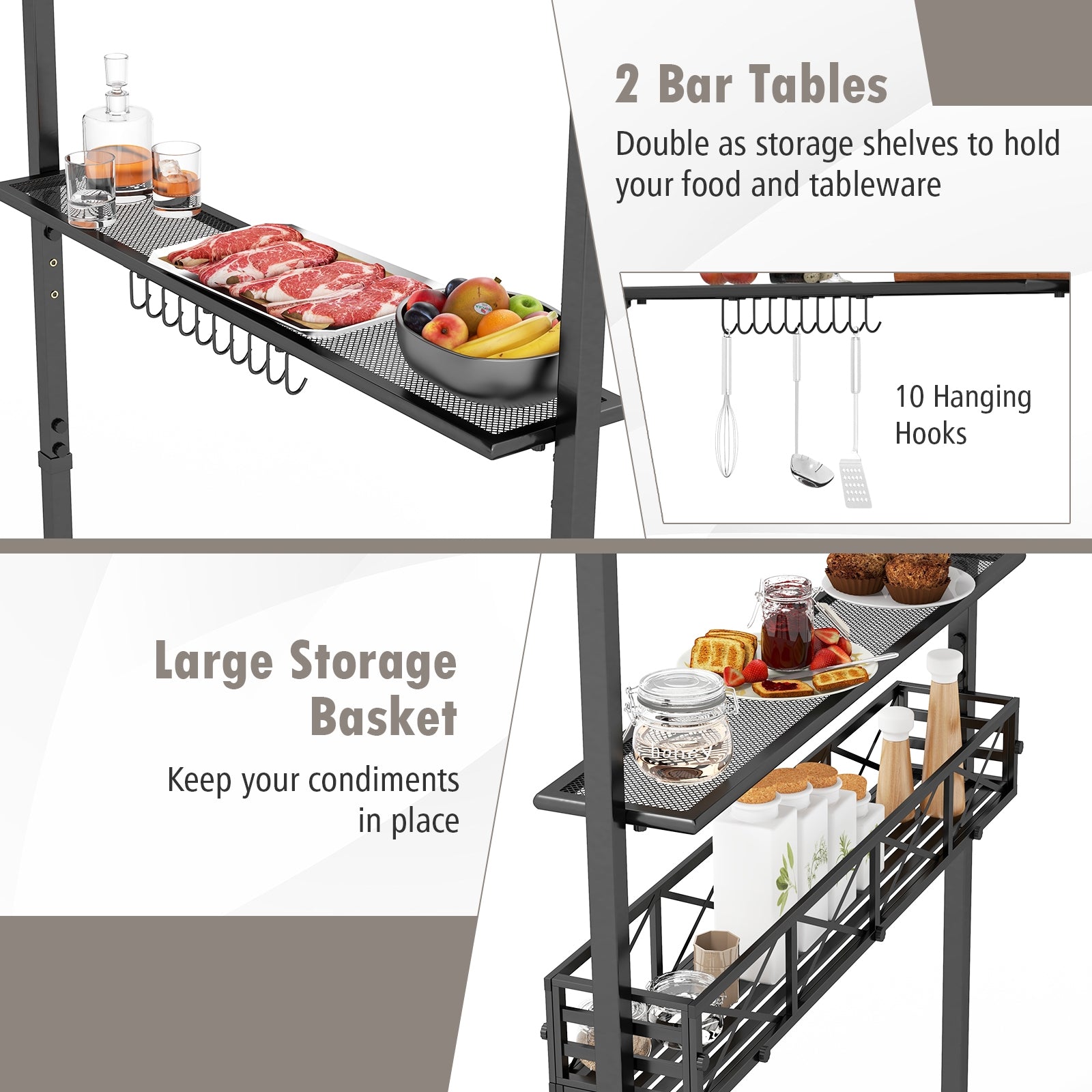 8 x 5 Feet Outdoor Grill Gazebo, 2 Side Shelves, 10 Hooks, Beige Gazebos at Gallery Canada