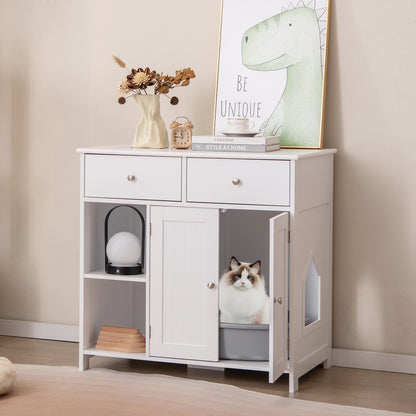 Hidden Cat Washroom Side Cabinet, Wooden Pet House With 2 Drawers, White Cat Houses at Gallery Canada