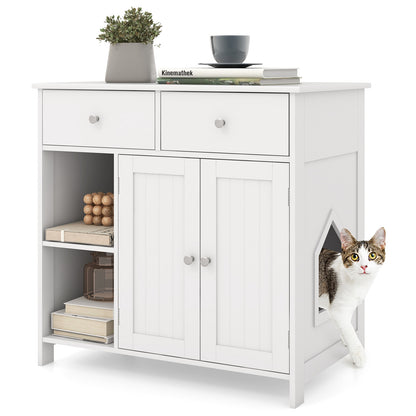 Hidden Cat Washroom Side Cabinet, Wooden Pet House With 2 Drawers, White Cat Houses White at Gallery Canada