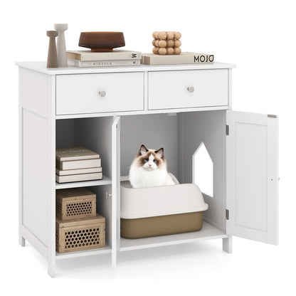 Hidden Cat Washroom Side Cabinet, Wooden Pet House With 2 Drawers, White Cat Houses at Gallery Canada