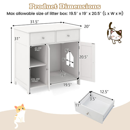 Hidden Cat Washroom Side Cabinet, Wooden Pet House With 2 Drawers, White Cat Houses at Gallery Canada