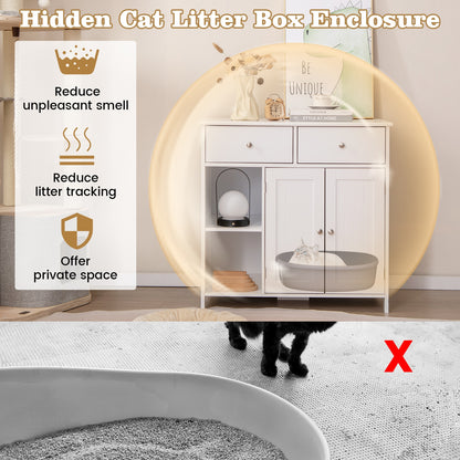 Hidden Cat Washroom Side Cabinet, Wooden Pet House With 2 Drawers, White Cat Houses at Gallery Canada
