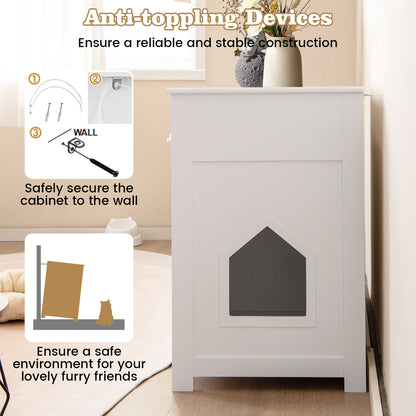Hidden Cat Washroom Side Cabinet, Wooden Pet House With 2 Drawers, White Cat Houses at Gallery Canada