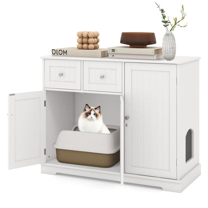 Cat Litter Box Enclosure, 2 Drawers, 3 Doors, White Cat Houses at Gallery Canada
