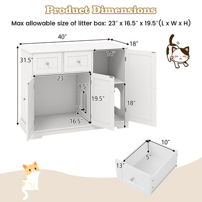 Cat Litter Box Enclosure, 2 Drawers, 3 Doors, White Cat Houses at Gallery Canada