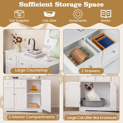 Cat Litter Box Enclosure, 2 Drawers, 3 Doors, White Cat Houses at Gallery Canada