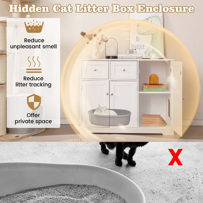 Cat Litter Box Enclosure, 2 Drawers, 3 Doors, White Cat Houses at Gallery Canada