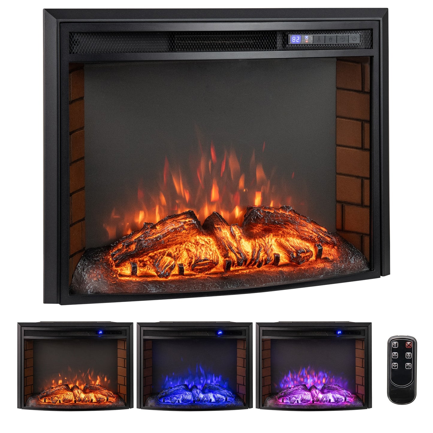Curved Recessed Electric Fireplace Insert, 26 Inch, Remote Control Fireplaces Options at Gallery Canada