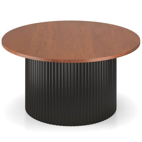Round Coffee Table, Solid Wood Frame, Wooden Top, Walnut