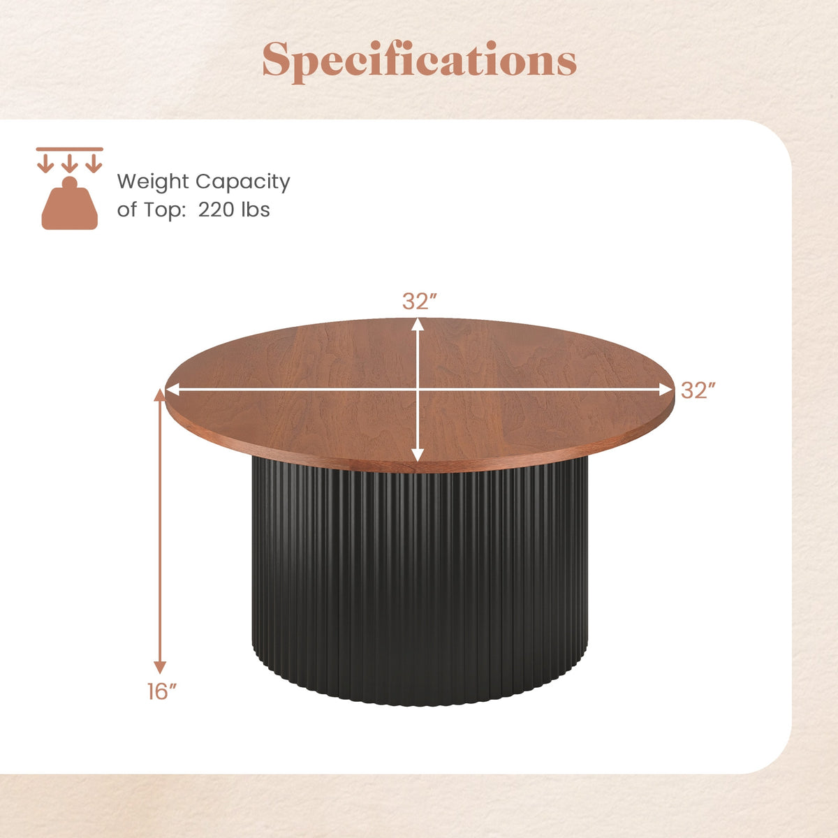 Round Coffee Table, Solid Wood Frame, Wooden Top, Walnut Coffee Tables at Gallery Canada
