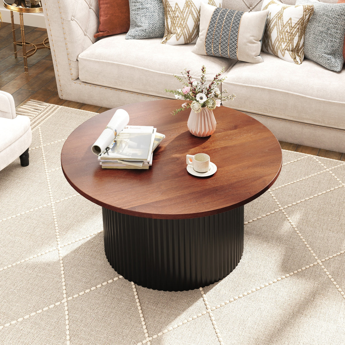Round Coffee Table, Solid Wood Frame, Wooden Top, Walnut Coffee Tables at Gallery Canada