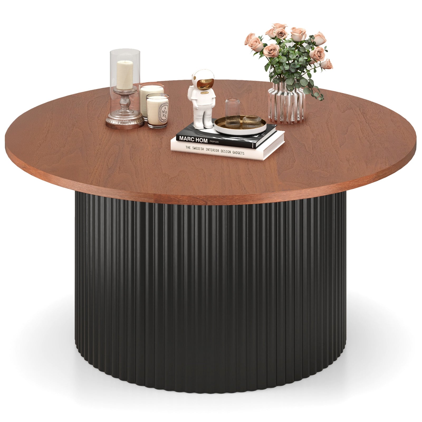 Round Coffee Table, Solid Wood Frame, Wooden Top, Walnut Coffee Tables at Gallery Canada