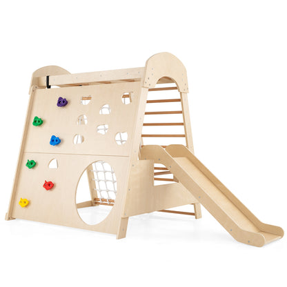 8-In-1 Indoor Jungle Gym, Wooden Playground With Swing And Climbing Wall Climbers & Slides Natural at Gallery Canada