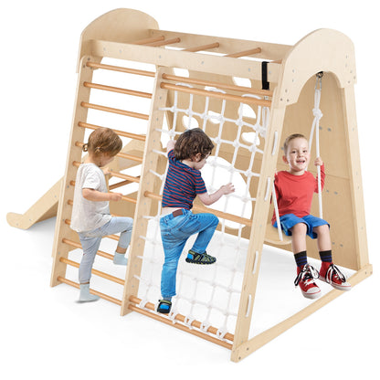 8-In-1 Indoor Jungle Gym, Wooden Playground With Swing And Climbing Wall Climbers & Slides at Gallery Canada
