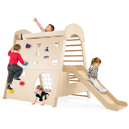 8-In-1 Indoor Jungle Gym, Wooden Playground With Swing And Climbing Wall Climbers & Slides at Gallery Canada