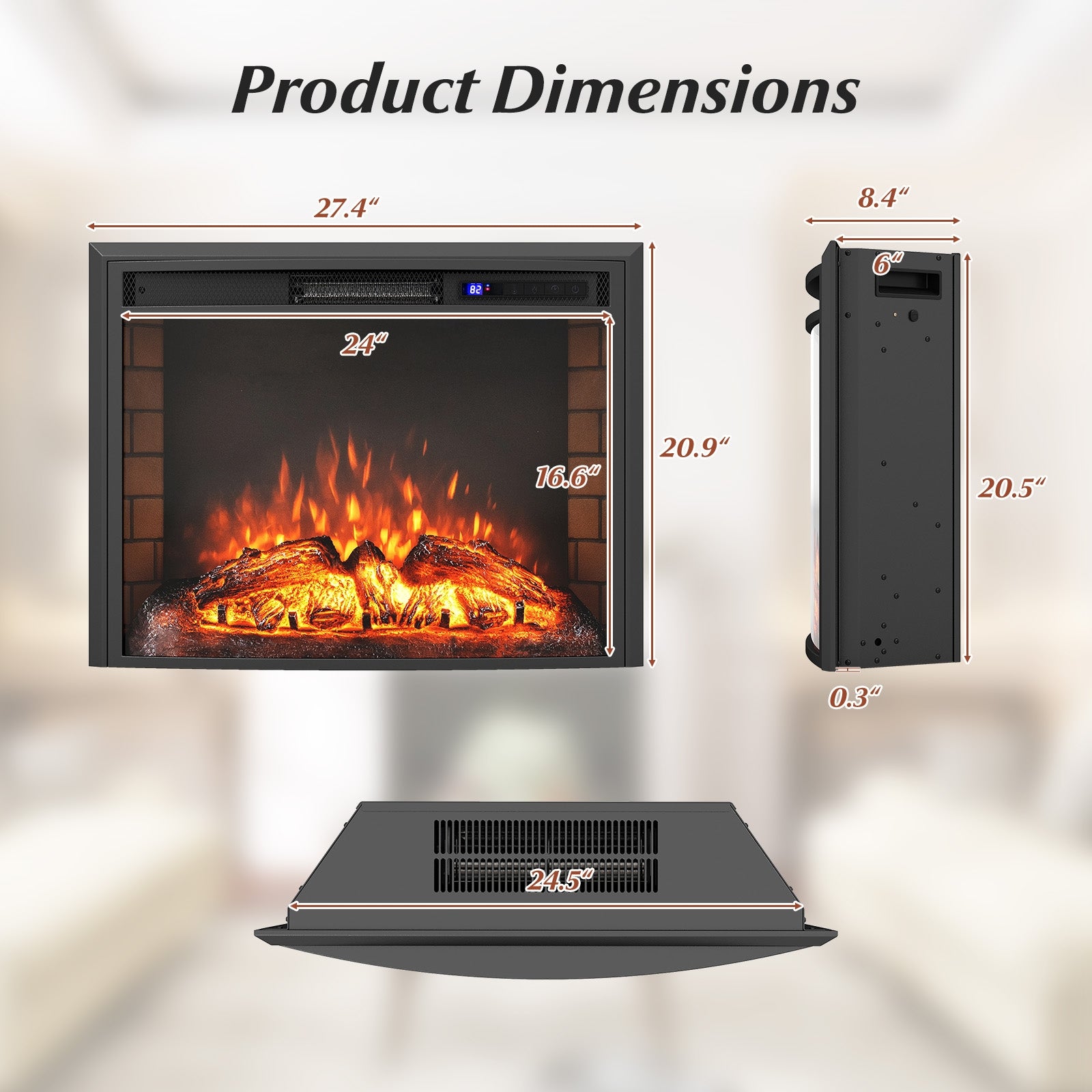 Curved Recessed Electric Fireplace Insert, 26 Inch, Remote Control Fireplaces at Gallery Canada