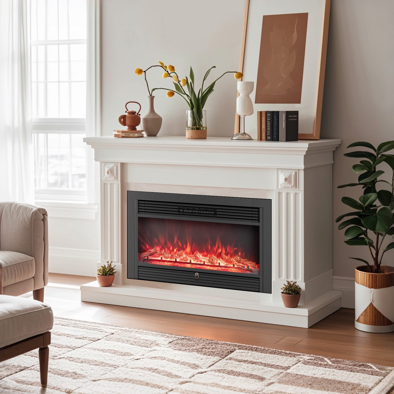 33/36-Inch Electric Fireplace Insert, 750W/1500W Heater, Black Fireplaces at Gallery Canada