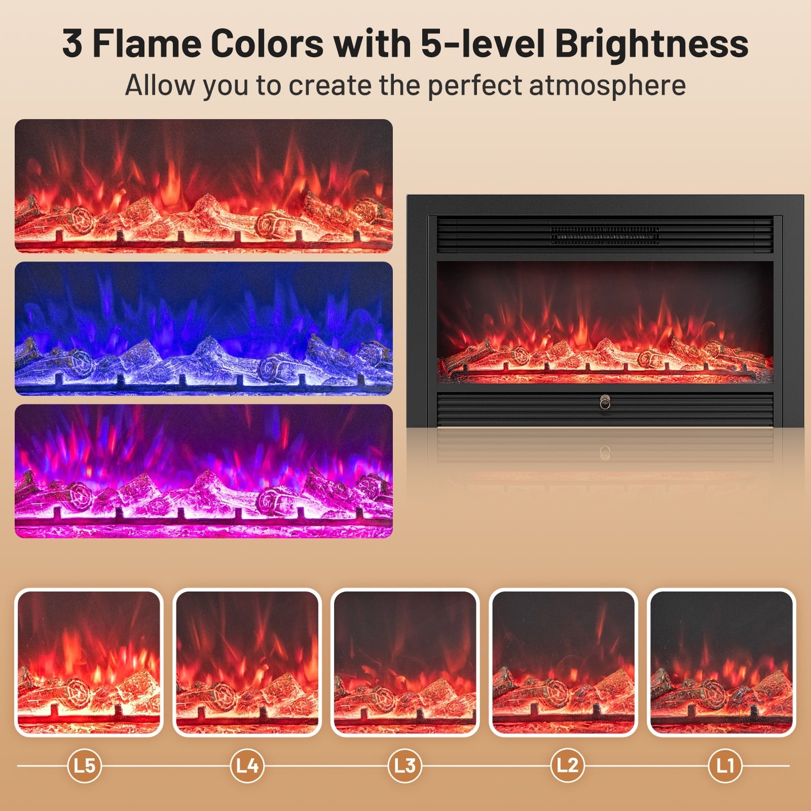 33/36-Inch Electric Fireplace Insert, 750W/1500W Heater, Black Fireplaces at Gallery Canada