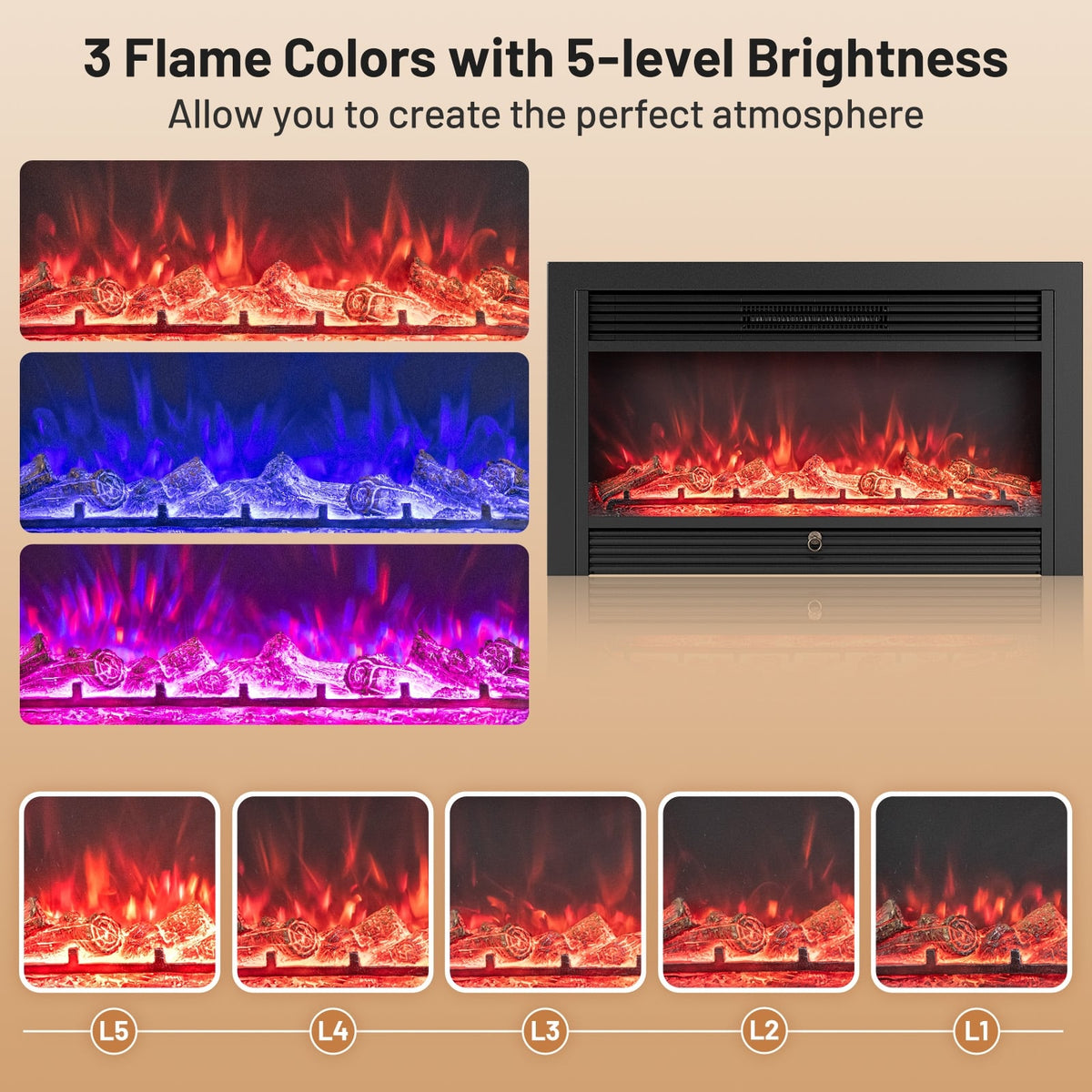 33/36-Inch Electric Fireplace Insert, 750W/1500W Heater, Black Fireplaces at Gallery Canada
