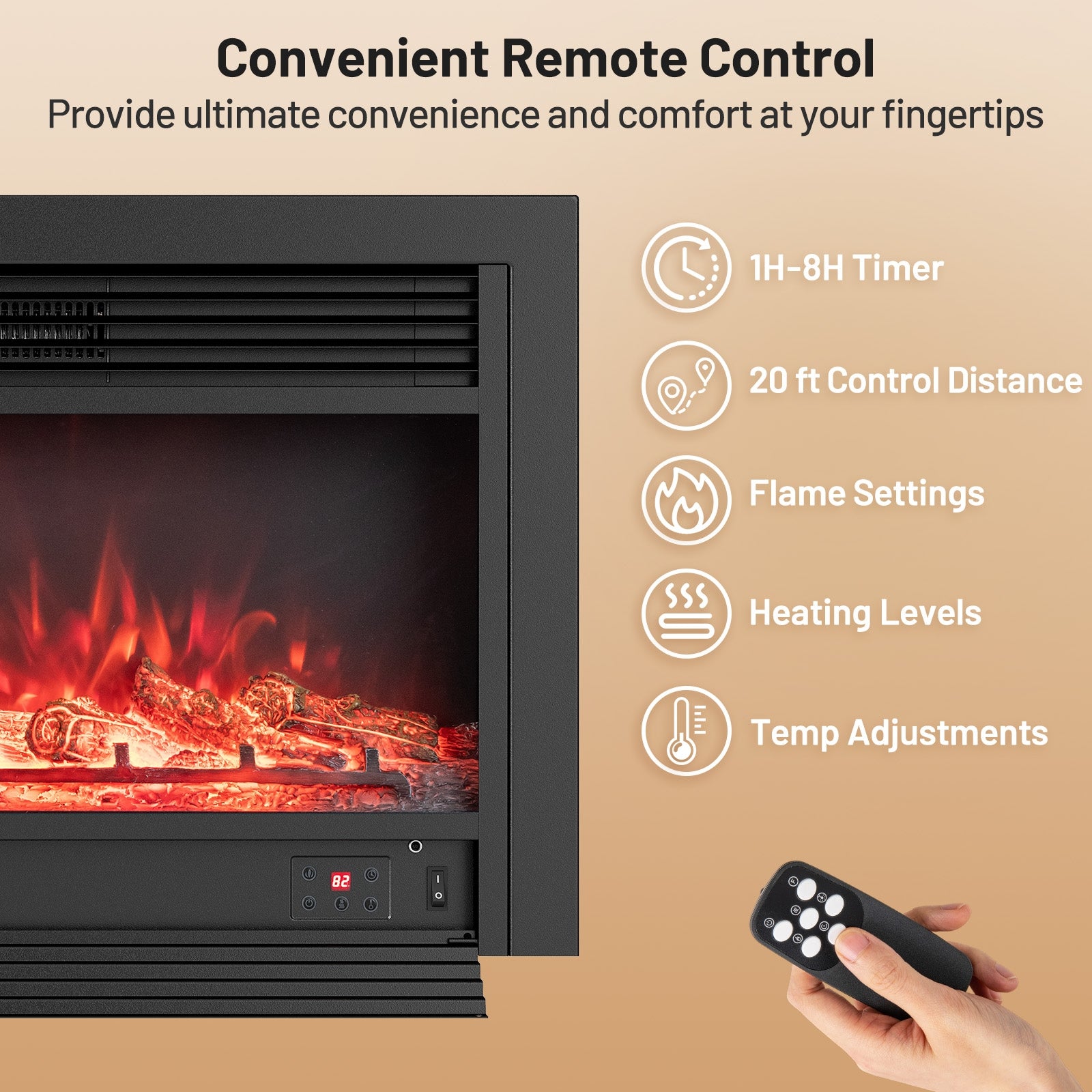 33/36-Inch Electric Fireplace Insert, 750W/1500W Heater, Black Fireplaces at Gallery Canada