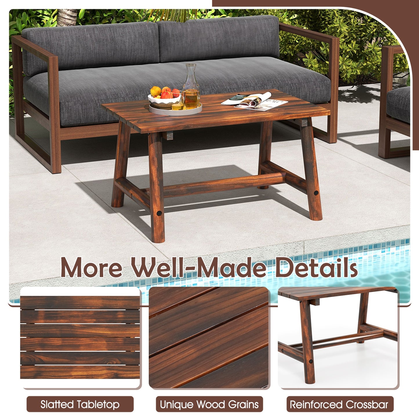 Solid Wood Patio Table, Slatted Tabletop, Brown Patio Coffee Tables at Gallery Canada