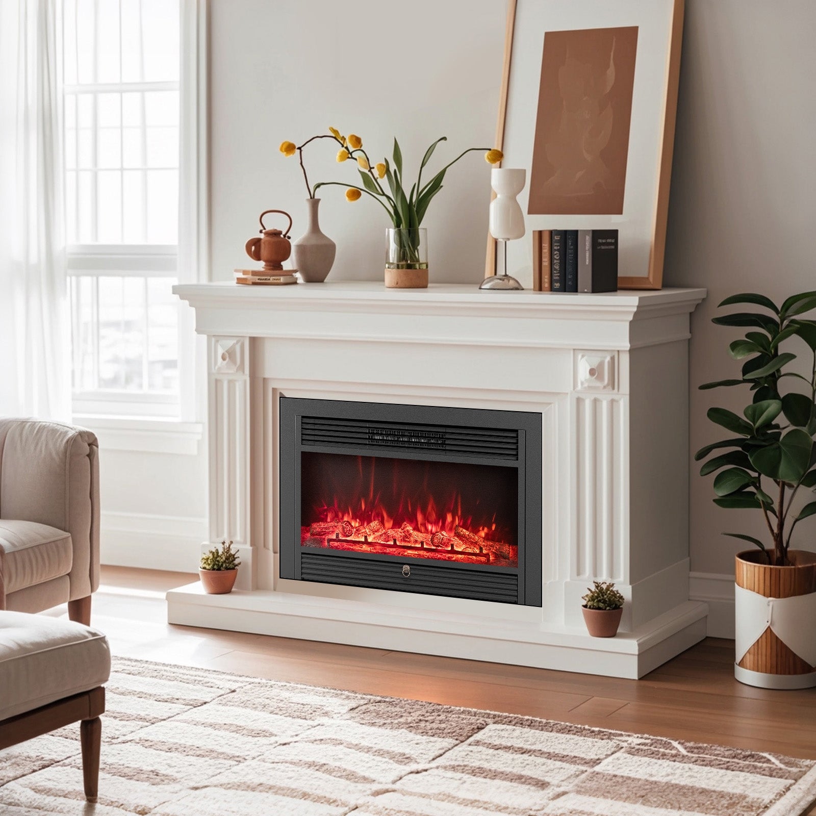 33/36-Inch Electric Fireplace Insert, 750W/1500W, Recessed Heater, Black Fireplaces at Gallery Canada