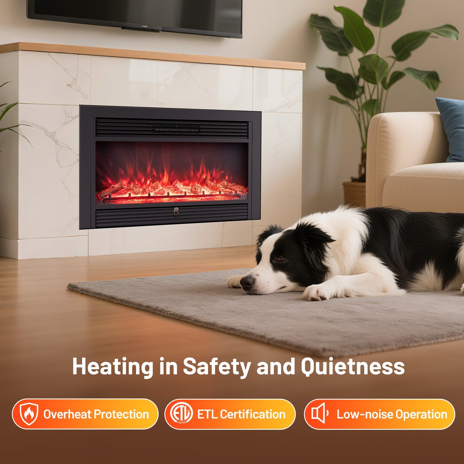 33/36-Inch Electric Fireplace Insert, 750W/1500W Heater, Black Fireplaces at Gallery Canada