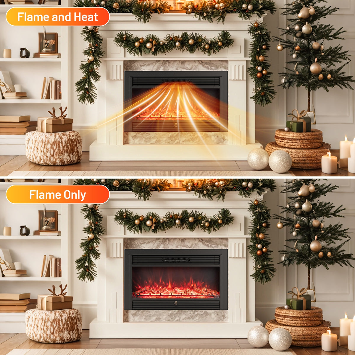 33/36-Inch Electric Fireplace Insert, 750W/1500W Heater, Black Fireplaces at Gallery Canada
