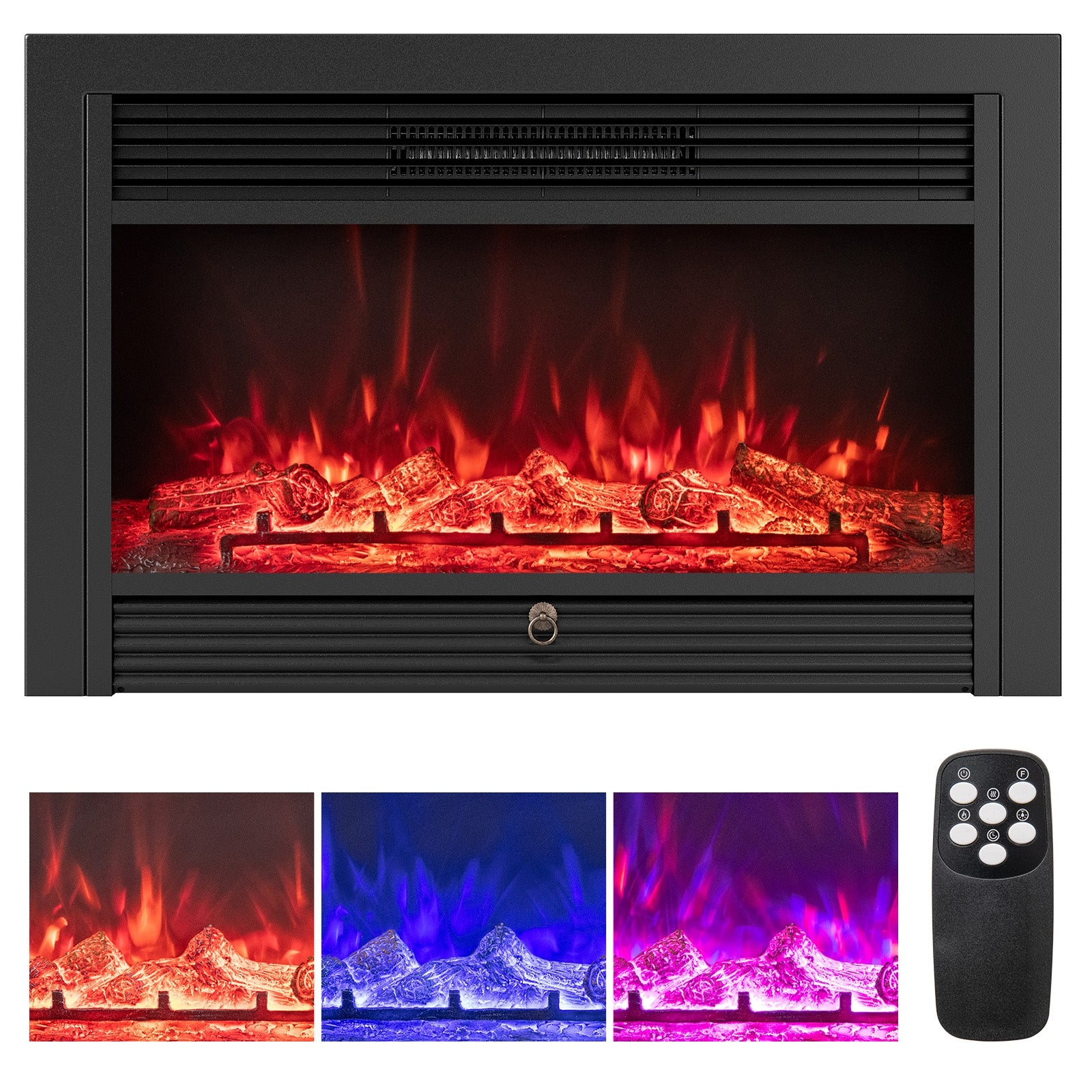 33/36-Inch Electric Fireplace Insert, 750W/1500W, Recessed Heater, Black Fireplaces Black at Gallery Canada
