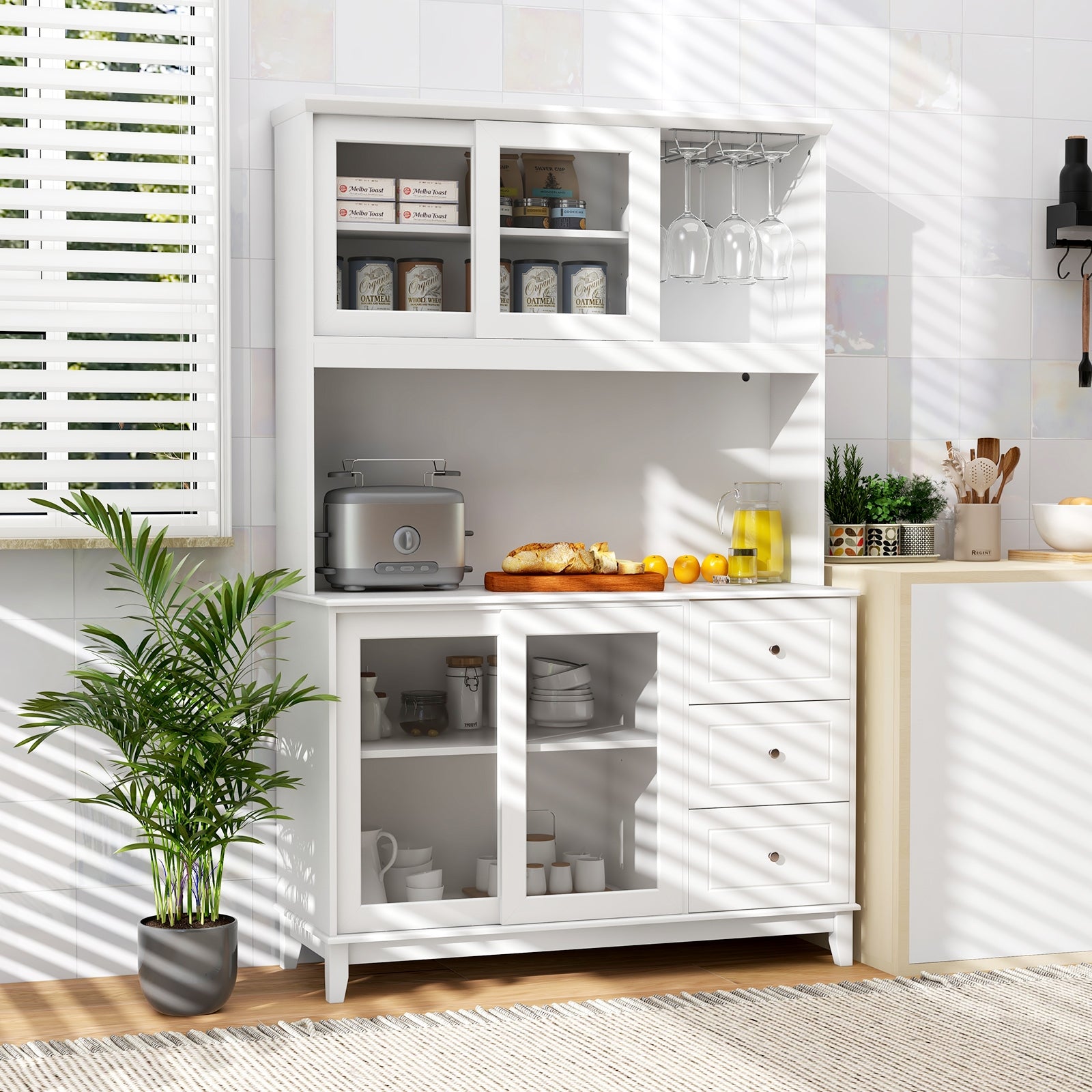 Kitchen Pantry Storage Cabinet With LED Lights, Power Outlet, White Sideboards Cabinets & Buffets at Gallery Canada