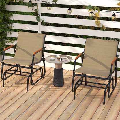 Patio Glider Chair Set, With Curved Teak Armrests, Brown Patio Rocking Chairs & Gliders at Gallery Canada